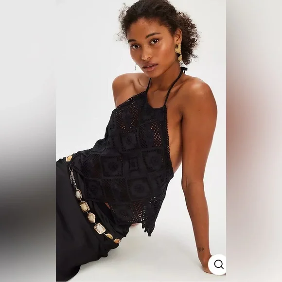 Free People Hankie Halter Top. NWT. Black - Picture 4 of 5